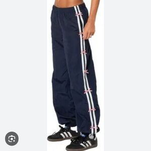 Edikted Black Joggers with Pink and White Accents